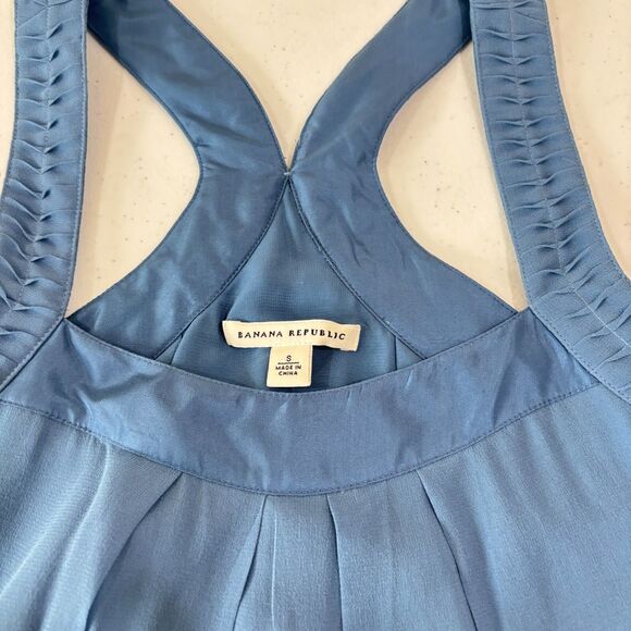 Banana Republic Silk Dress S Chiffon Blue Sheath Racerback Wedding Cocktails - Picture 6 of 8